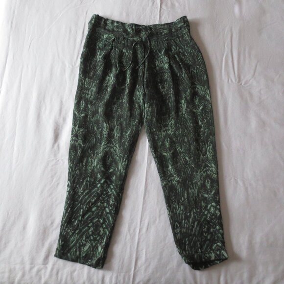 Haute Hippie Green Silk Foliage Feather Drawstring Slim Jogger Trousers Pants - Picture 2 of 8